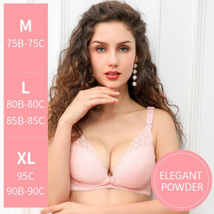 Lace Floral Front Closure Sexy Lingerie Adjusted Comfort Wireless Bra