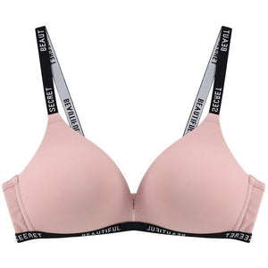 Fashion Letter Straps Adjusted Bralette Breathable Wireless Push Up Bra