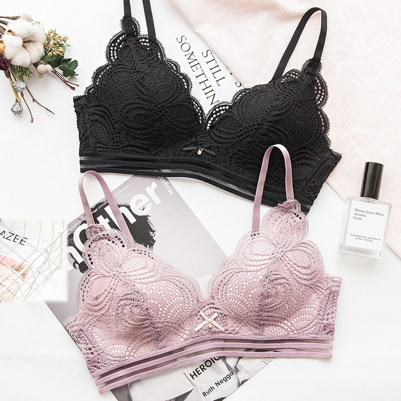 Sexy Thin Bralette Lingerie Lace Floral Wireless Bra