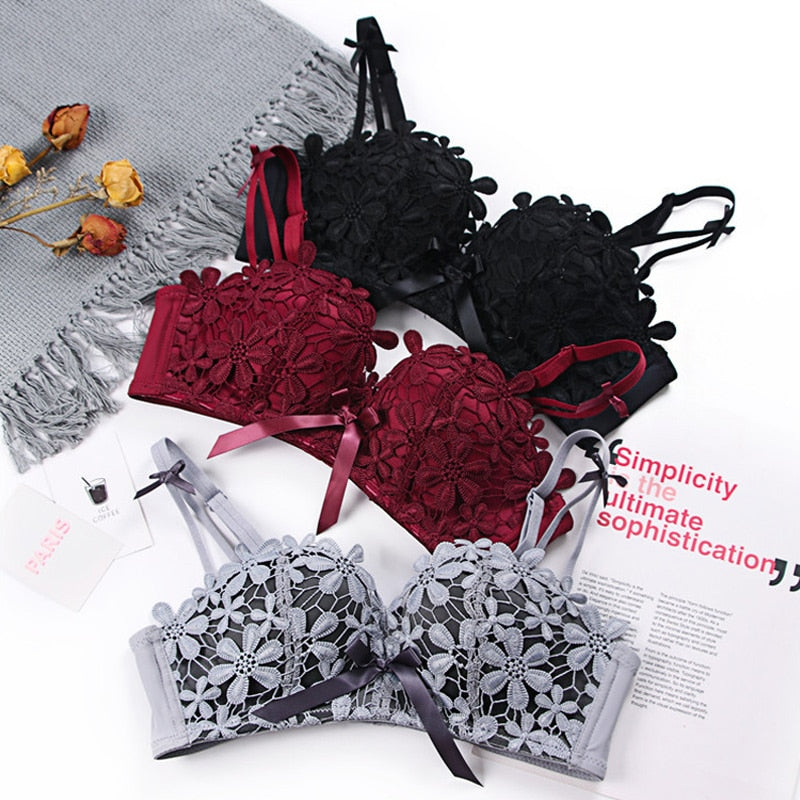 Lace Flower Embroidery Bra
